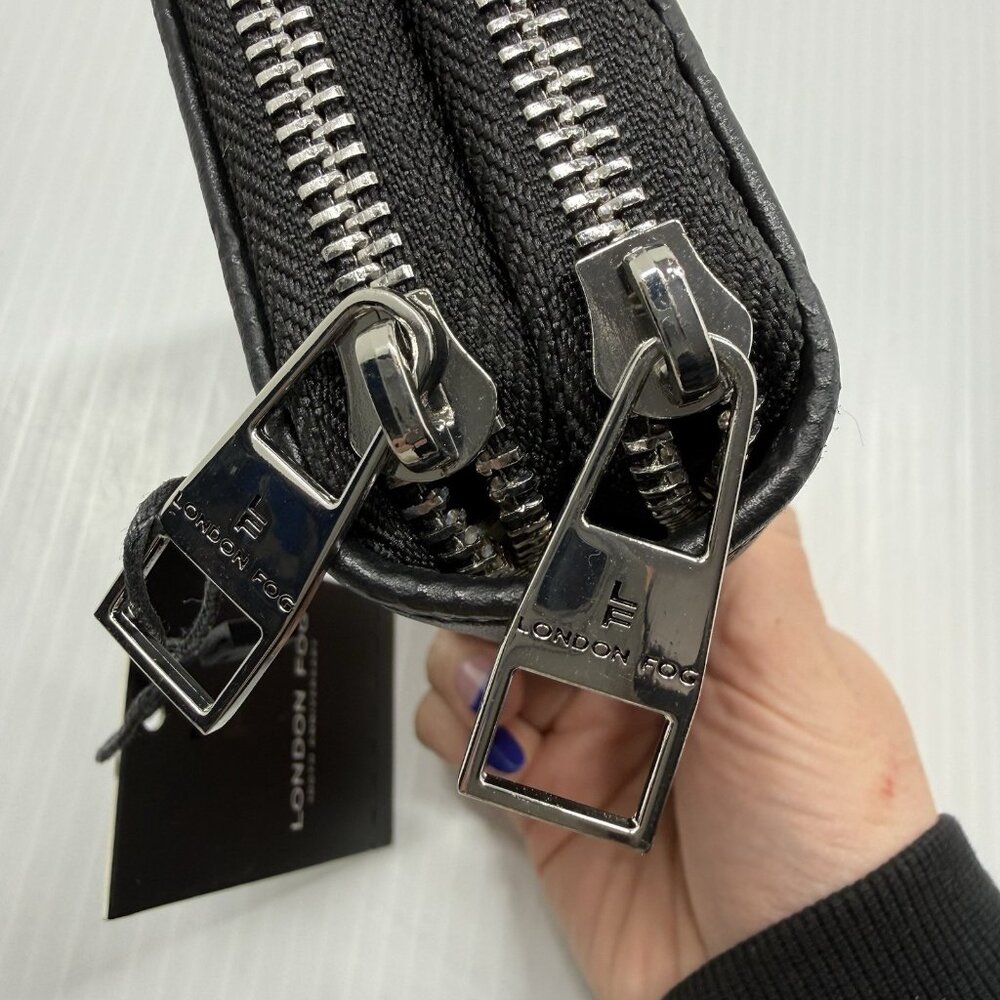 London Fog Dahlia Double Zip Wallet Black Check Zip Around NWT - Picture 6 of 9